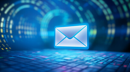 Email icon on blue digital background Business concept