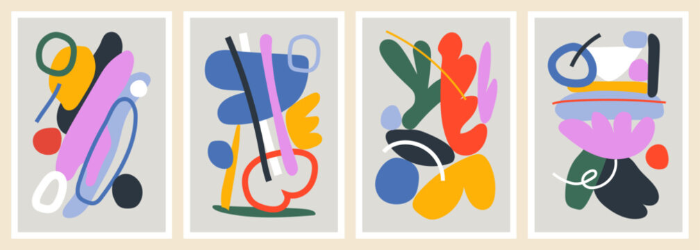 Colorful organic forms. Hand drawn simple shapes. Flat vector illustration collection influenced by Naive art and graffiti. Abstract backgrounds for poster, card, cover, packaging, banner or branding.