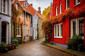 Vibrant homes in Bruges. Generative AI