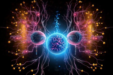 depiction of brain's external view and internal neurons alongside a pill. Generative AI
