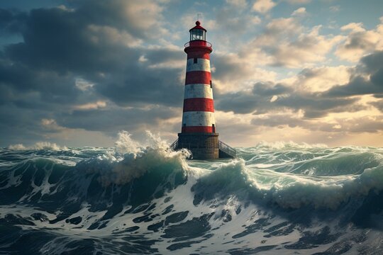 Lighthouse and ocean depicted in a 3d visualization. Generative AI