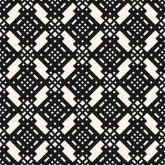 Seamless geometric pattern with ethnic motif. Simple abstract background texture with repeat grid ornament. Black and white vector design for textile, wallpaper, decor, print, carpet, cloth