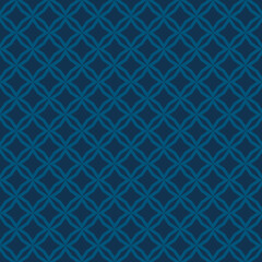 Fototapeta na wymiar Vector abstract floral seamless pattern. Elegant dark blue background. Simple minimal geometric ornament. Subtle modern texture with diamond grid, stars, rhombuses, lattice. Repeating geo design