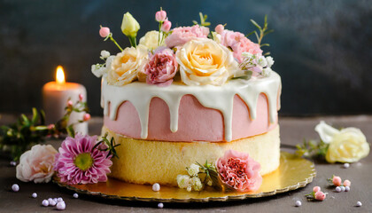 Obraz na płótnie Canvas birthday cake with flowers