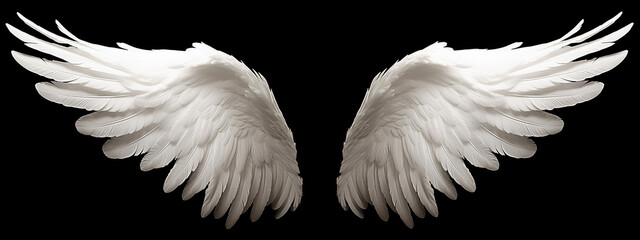 White angel or bird wings on black background - obrazy, fototapety, plakaty