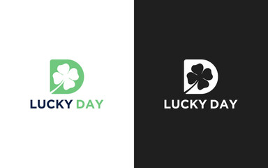 Letter D Lucky Clover Leaf Logo, lucky initials combination of leaf and letter.