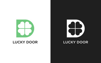 Letter D Lucky Clover Leaf Logo, lucky initials combination of leaf and letter. - obrazy, fototapety, plakaty
