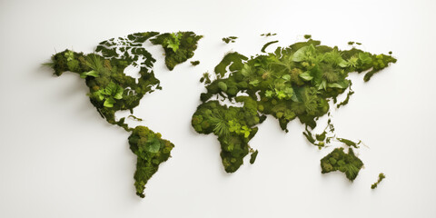 Beautiful World Map Crafted from Verdant Leaves and Moss, Promoting the Concept of Eco-Friendly Living
