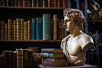 Alexander The Great half-length portrait statue inside of of the ancient library at Alexandria.