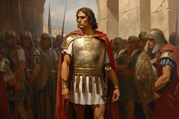 The Great Alexander entering a castle with his army. Painting.