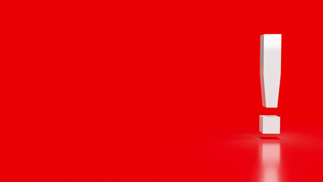 The  white exclamation mark on red background 3d rendering