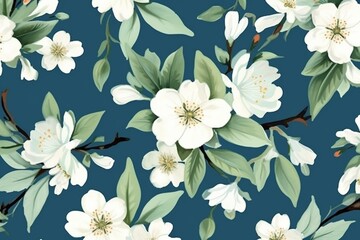 Floral pattern with apple tree flowers and sakura - perfect for packaging, fabric, wallpaper, cards. Generative AI