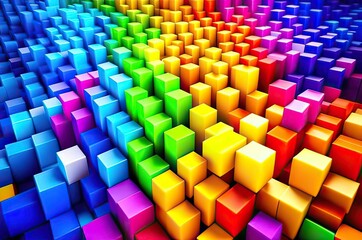 Background of multicolored cubes, lots of objects.