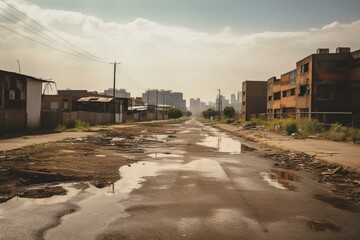 Desolate roads within an impoverished urban area. Generative AI