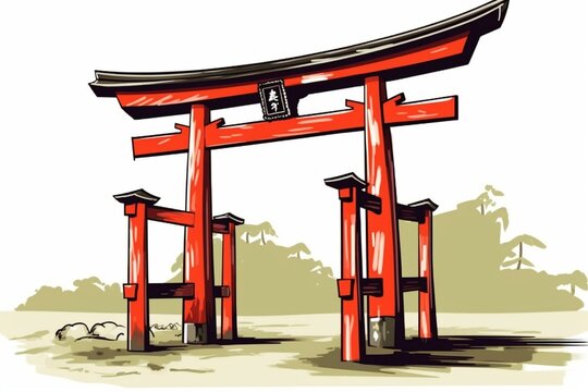 Torii, Japanese Gate, Torii Forest Background, Concept Art, Digital  Illustration, Anime, Generative AI Stock Illustration