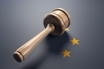 Symbol representing European Union rights: hammer and paragraph sign. Generative AI
