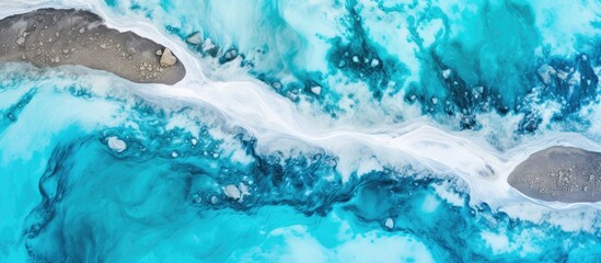 Iceland river from above turquoise water melting ice climate change concept
