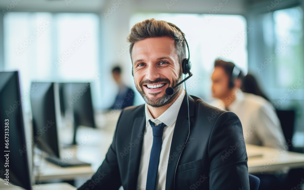 Wall mural a professional man dressed in an elegant suit working as a call center manager