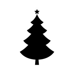 Christmas tree icon. Black silhouette. Front side view. Vector simple flat graphic illustration. Isolated object on a white background. Isolate.