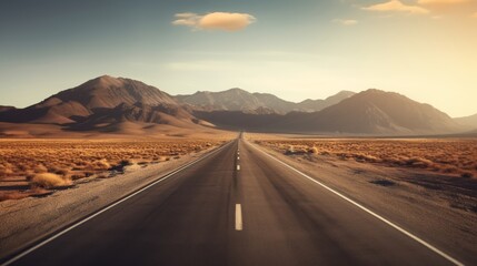 Road in the sahara desert of Egypt. Freeway, Highway through the desert.