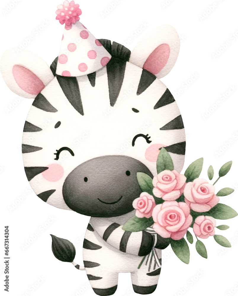 Poster cute zebra character illustration created with generative ai technology