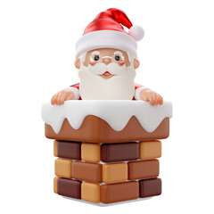 3d rendering of christmas santa claus inside chimney icon
