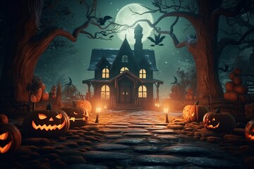 Fototapeta na wymiar Illustration of spooky Halloween scene, perfect for advertising and wallpaper. Decorative 3D rendering. Generative AI
