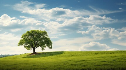Fototapeta na wymiar Lonely green oak tree in the field 
