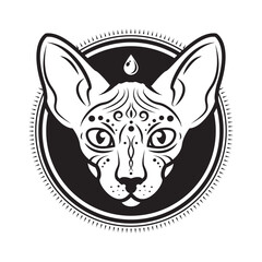 Vector occult mystical cat vector with sun mandala black and white illustration