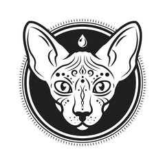 Vector occult mystical cat vector with sun mandala black and white illustration