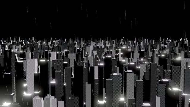 Noir city, rainy dark night city sight. sin city, cool gray colored city. Deep black and shiny white metallic city. cartoon gray colored city for your background stuff. 