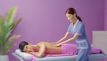 Obraz na płótnie Canvas Ilustration of a woman doing massage to a man, 