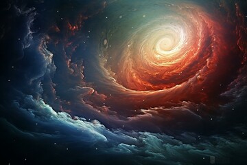 Breathtaking sight of Jupiter & swirling nebula near Earth. Generative AI