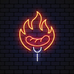 Sausage neon icon on light background. Vector illustration
