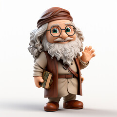 Adorable 3D cartoon Leonardo da Vinci portrait on a white background.