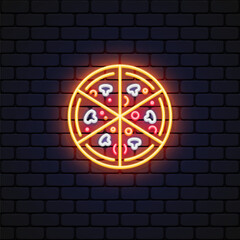 Colorful pizza neon icon in vintage style on light background. Vector illustration