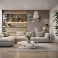Living room in a bright modern house open floor plan minimalist style.