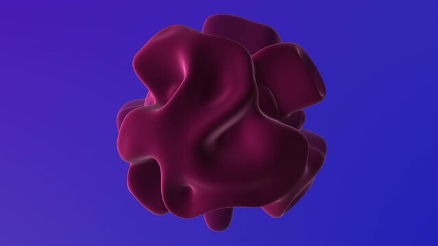 A shiny, red, sphere shaped object floats in the air with a smooth surface and reflective material, lacking any visible features