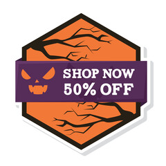 Halloween discount sticker Creepy label Vector