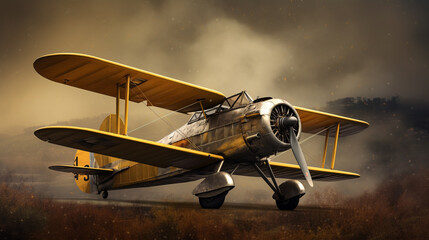 Vintage Airplane with yellow Wings