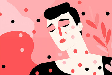 Generative AI image of a serene man with polka dots