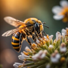 A Honey Bee is sitting on a flower in the garden.