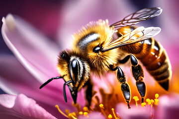 A Honey Bee is sitting on a flower in the garden.
