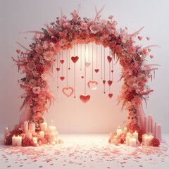 Image of digital backdrop Pink backgrounds with candles for wedding design, Red design backgrounds, roses, hearts and candles printed on Printed Glass Basin Splashbacks