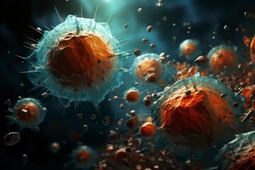 A visual metaphor of a strong immune system defending against the flu virus - obrazy, fototapety, plakaty