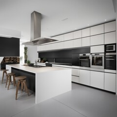 Modern Kitchen Interior with Kitchen Appliances and Dining Table
