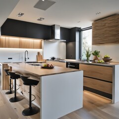 Modern Kitchen Interior with Kitchen Appliances and Dining Table