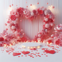 digital backdrop Pink backgrounds with candles for wedding design, Red design backgrounds, roses, hearts and candles