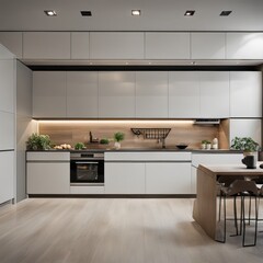 Modern Kitchen Interior with Kitchen Appliances and Dining Table