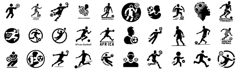 Creative Football Icons: African Football Pictograms and Graphics, set of editable stroke Art, Soccer Symbols - obrazy, fototapety, plakaty